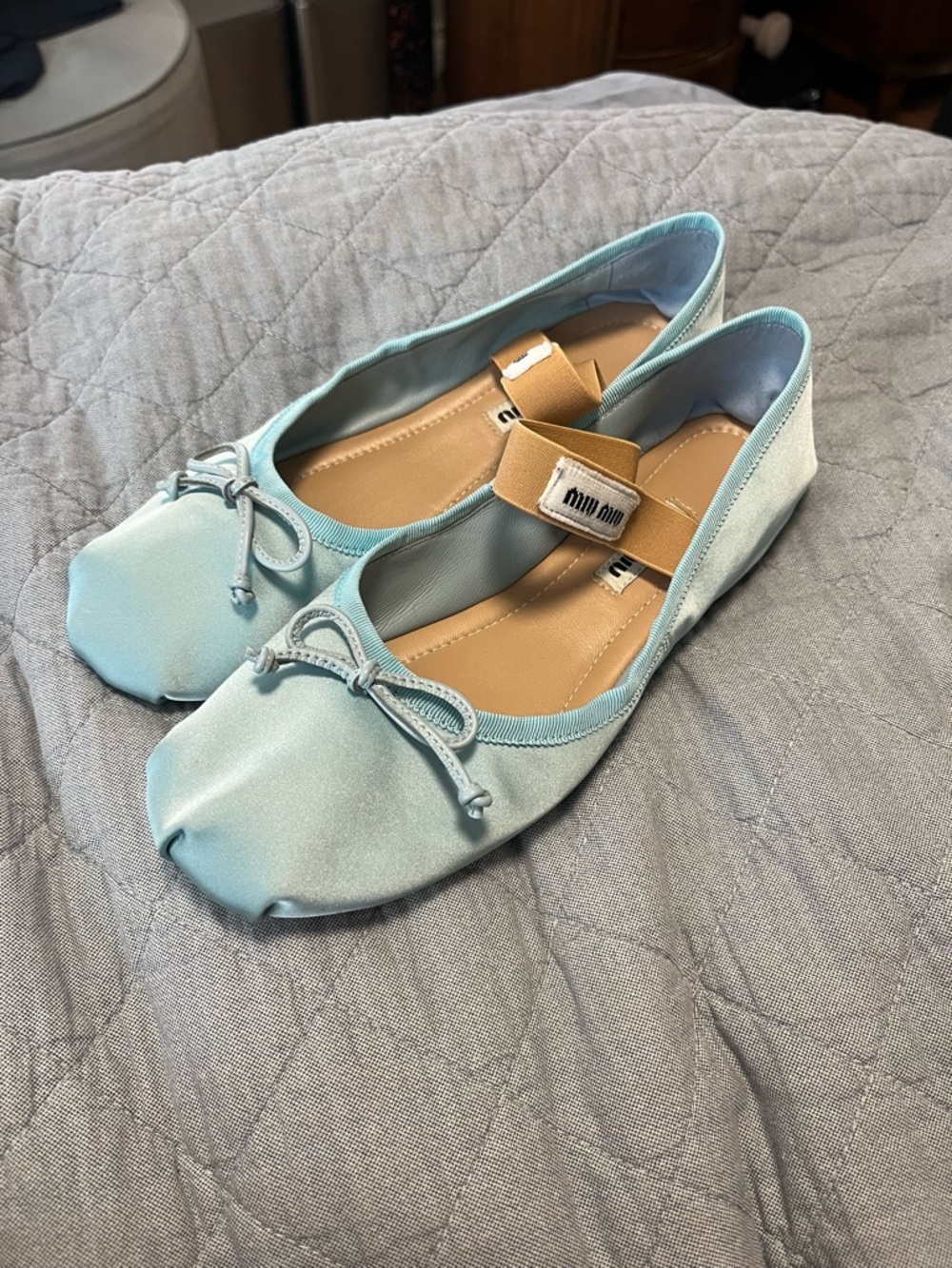 Miu Miu Powder Blue Satin Ballet Flats